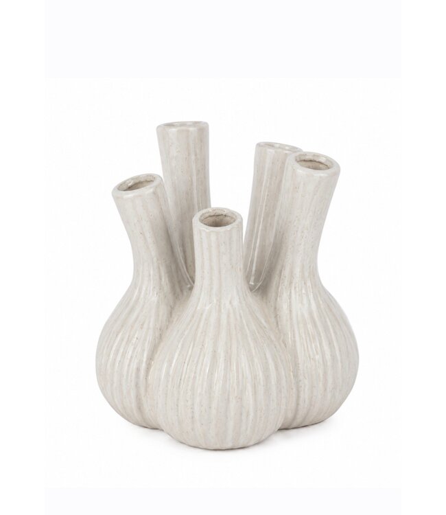 Aardewerk tulpenvaas garlic beige - 20,5x20,5x21cm