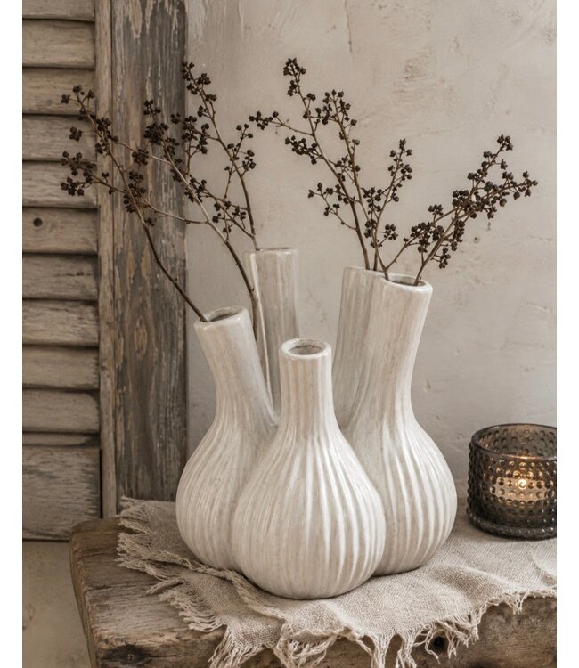 Aardewerk tulpenvaas garlic beige - 20,5x20,5x21cm