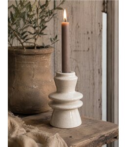 Aardewerk kaarsenstandaard Pile beige - 9,5x9,5x14cm