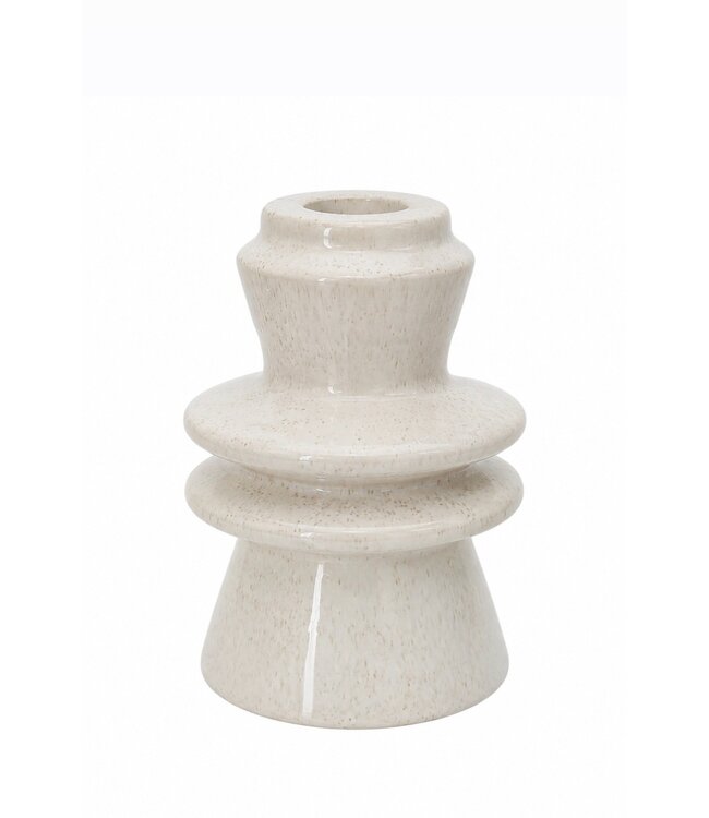 Aardewerk kaarsenstandaard Pile beige - 9,5x9,5x14cm