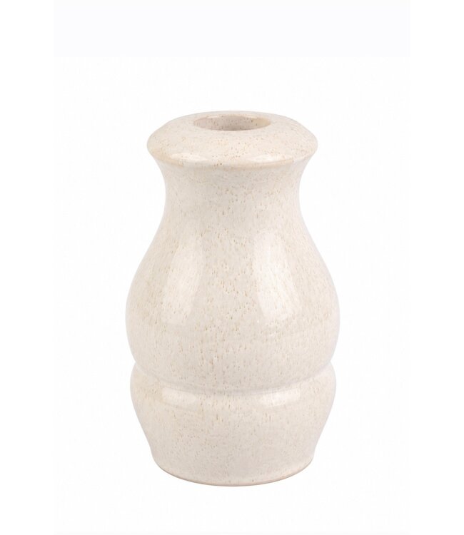 Aardewerk kaarsenstandaard Torre beige - 9,5x9,5x15cm