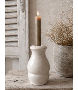 Aardewerk kaarsenstandaard Torre beige - 9,5x9,5x15cm