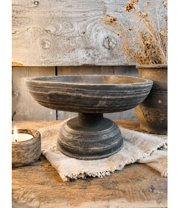 Donker houten schaal op voet - 25 x 25 x 14 cm