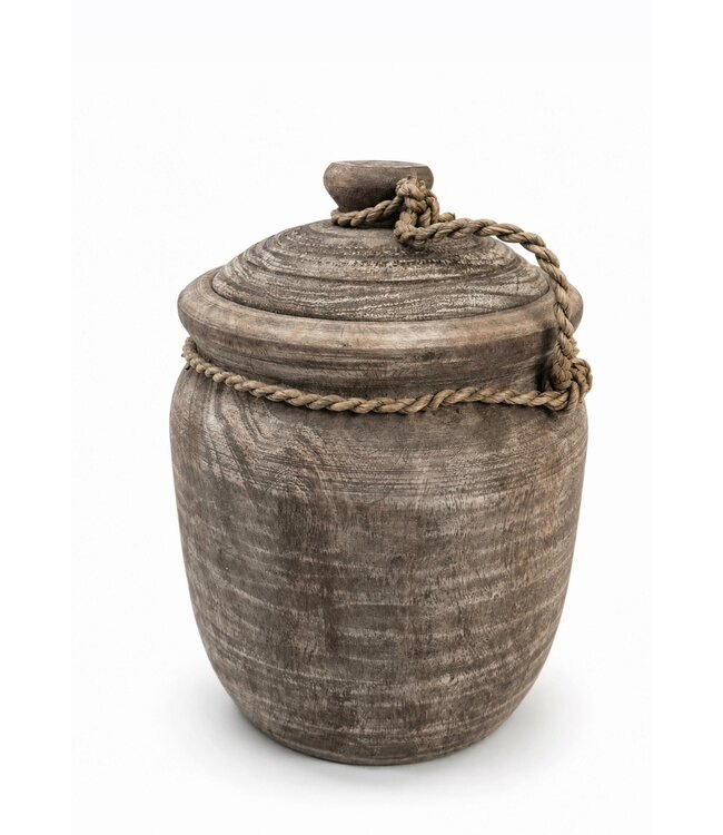 Houten pot met deksel  - ca. 20 x 18 cm