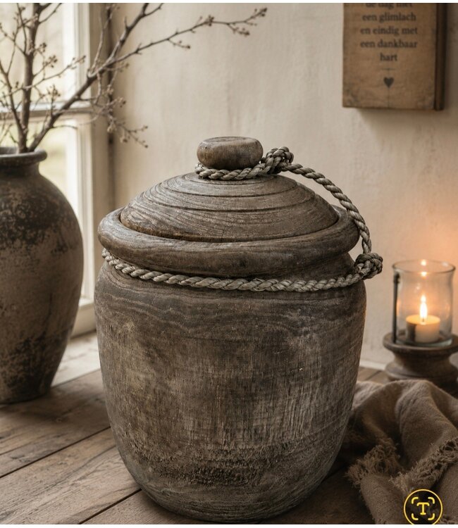 Houten pot met deksel  - ca. 22 x 25 cm