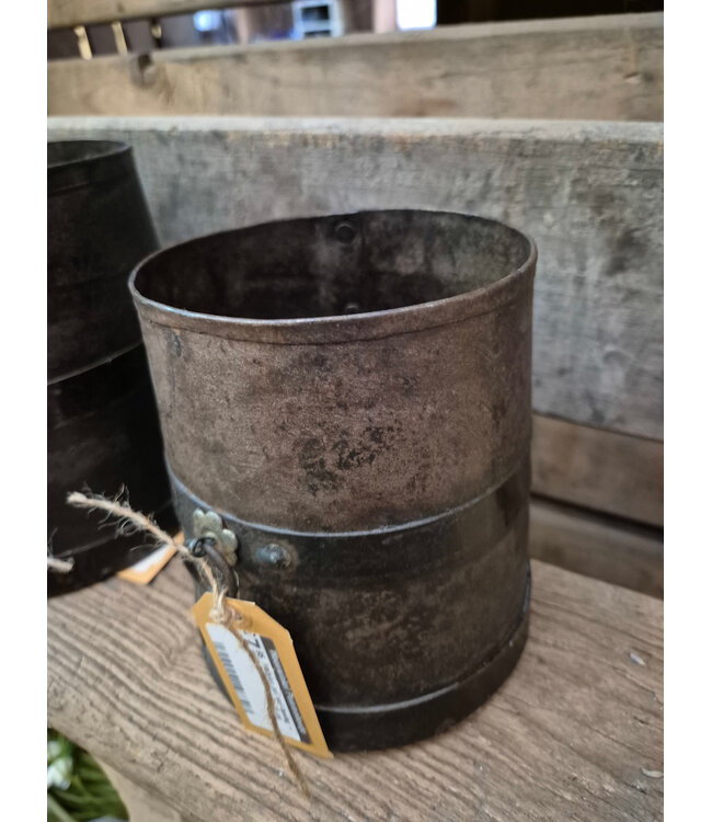 Metalen pot met beslag - klein - ca. 14 x 15 cm
