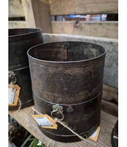 Metalen pot met beslag - medium -ca. 17,5 x 18 cm