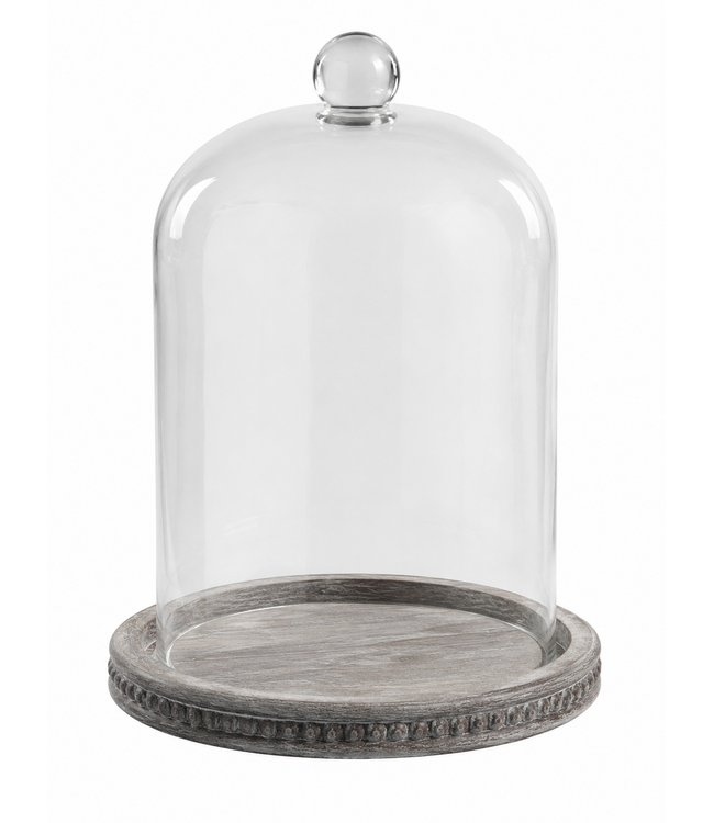 @ Glazen stolp op houten plateau - afm. ca. 23 x 25 cm