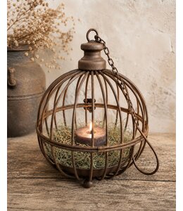 @ Kandelaar - draad bol roest met pootjes en ketting - ca. 15 x 15 x 20 cm