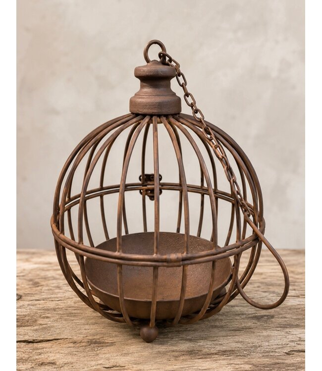 @ Kandelaar - draad bol roest met pootjes en ketting - ca. 15 x 15 x 20 cm