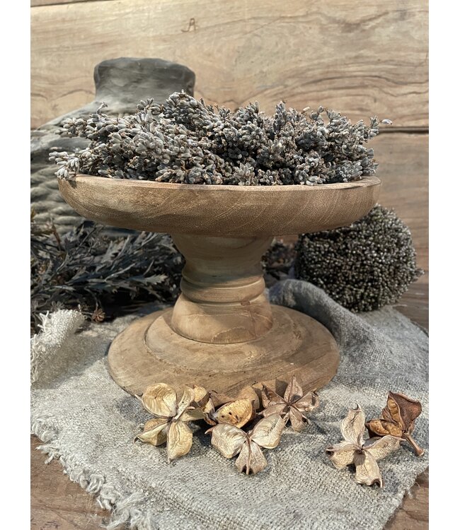 @ Ronde houten schaal op voet - naturel - 25 x 15 cm