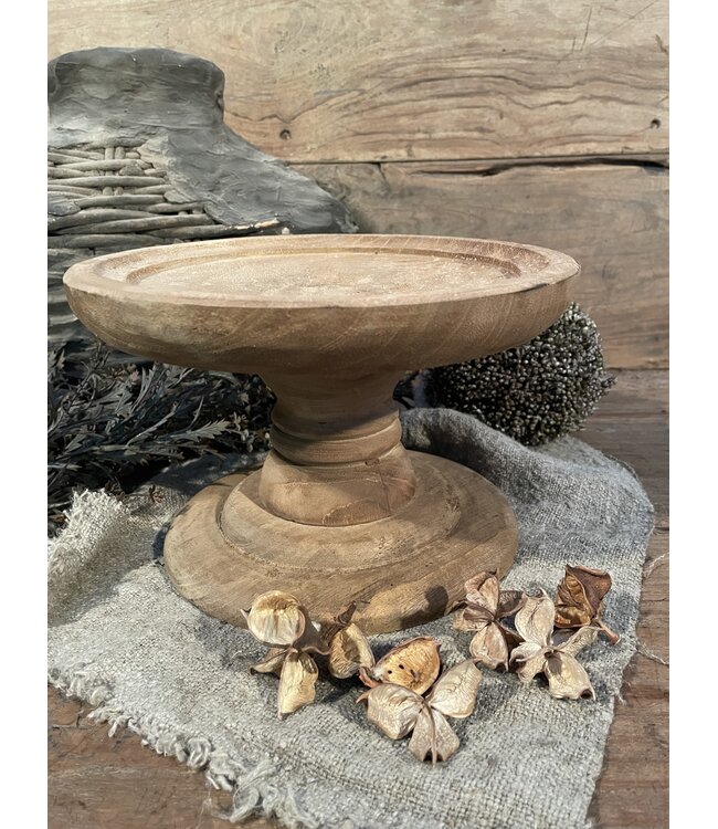 @ Ronde houten schaal op voet - naturel - 25 x 15 cm