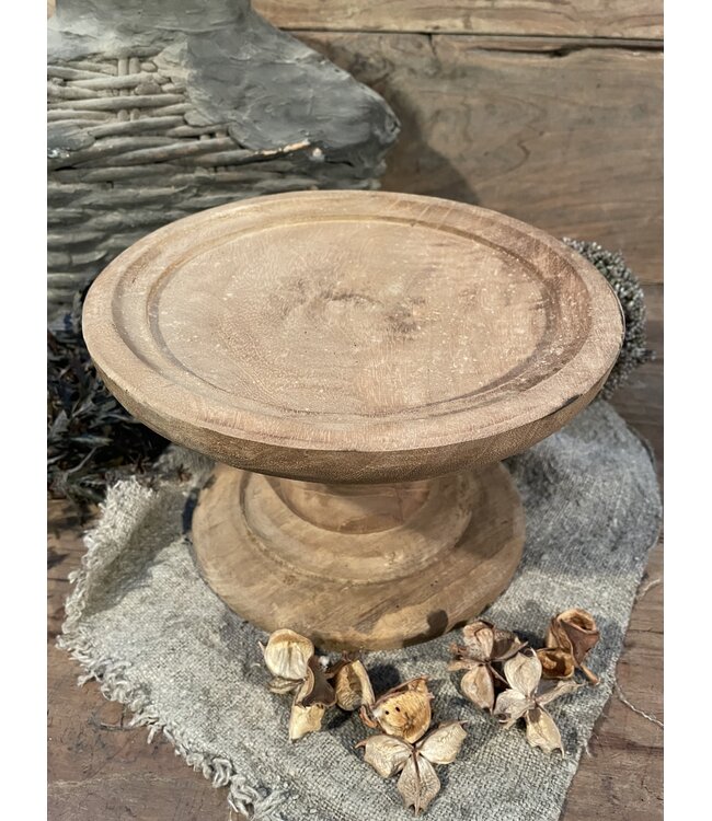 @ Ronde houten schaal op voet - naturel - 25 x 15 cm