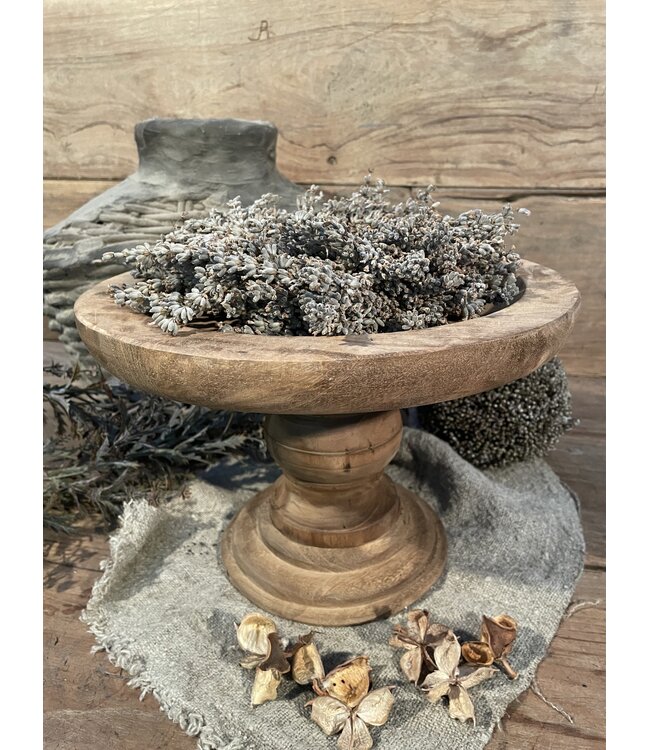 @ Ronde houten schaal op voet - naturel -30 x 20 cm