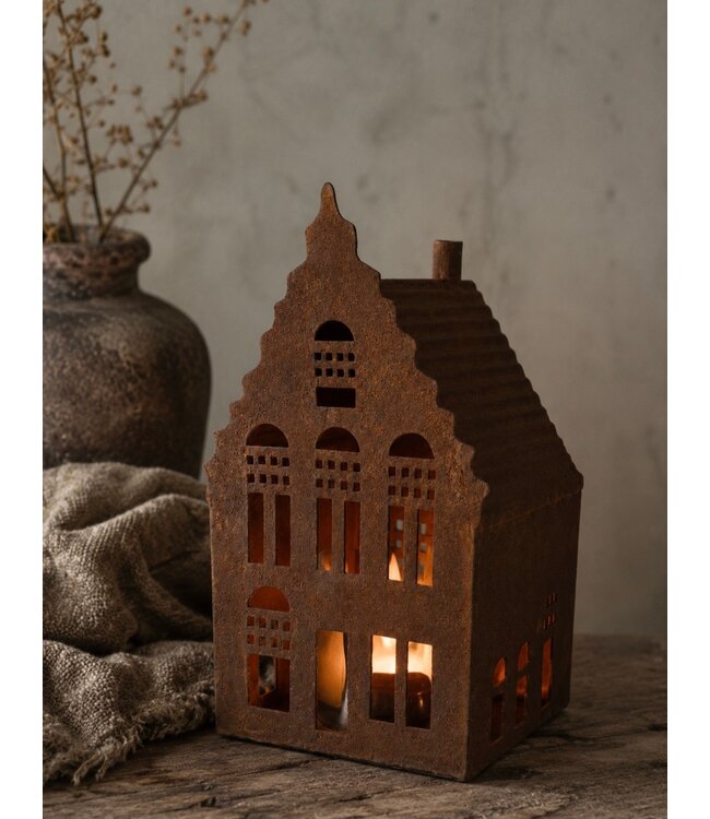 huisje roest waxine - 10 x 10 x 19 cm