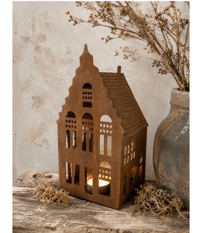 huisje roest waxine - 13 x 13 x 25 cm