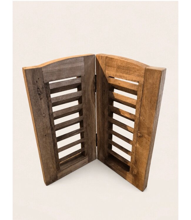 Houten dubbel louvreluik - 40 cm hoog met boogje - 2 x 26 cm breed - naturel
