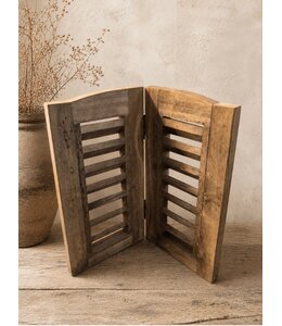 Houten dubbel louvreluik - 40 cm hoog met boogje - 2 x 26 cm breed - naturel