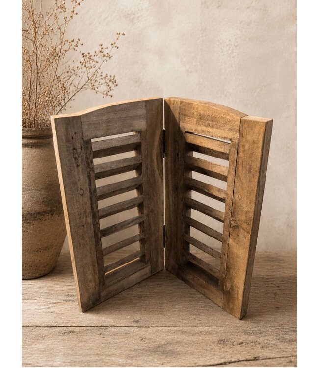 Houten dubbel louvreluik - 40 cm hoog met boogje - 2 x 26 cm breed - naturel