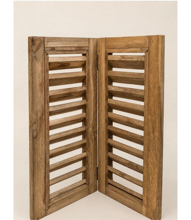 Houten dubbel louvreluik - 60 cm hoog - 2 x 26 cm breed - naturel