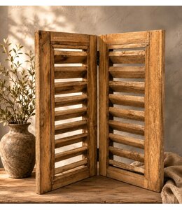 Houten dubbel louvreluik - 60 cm hoog - 2 x 26 cm breed - naturel