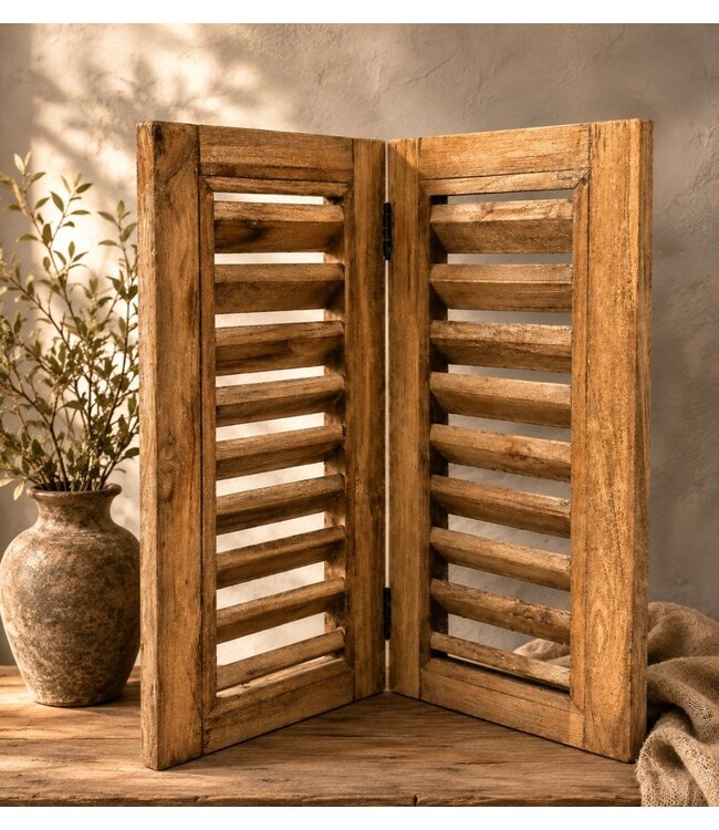 Houten dubbel louvreluik - 60 cm hoog - 2 x 26 cm breed - naturel
