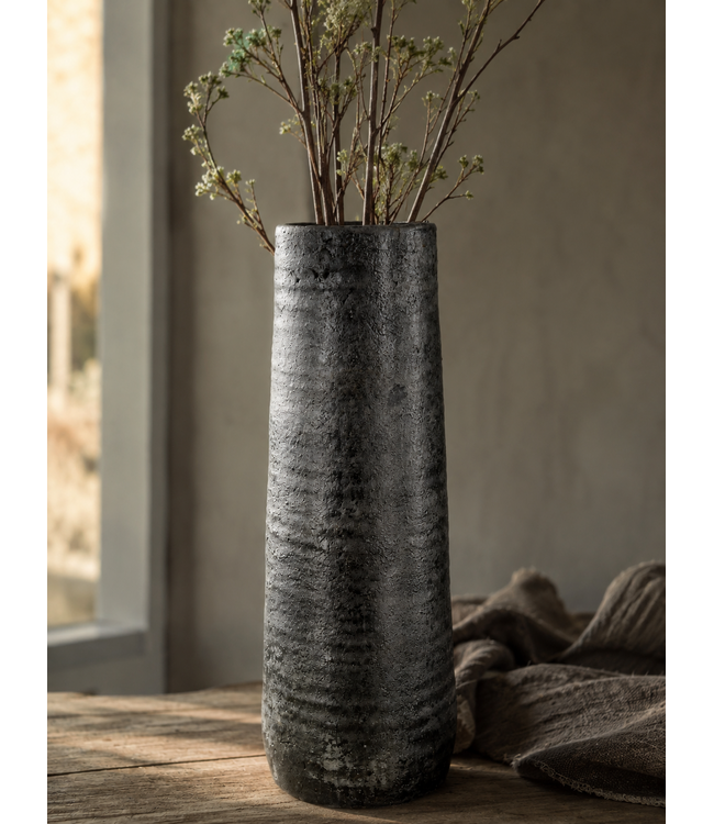 Vaas - aardewerk - black and sand - ca. 12 x 34 cm