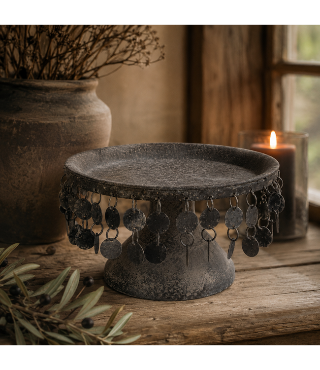 Countryfield Plateau - schaal - metaal oud grijs - muntjes - groot - ca. 25 x 14 cm