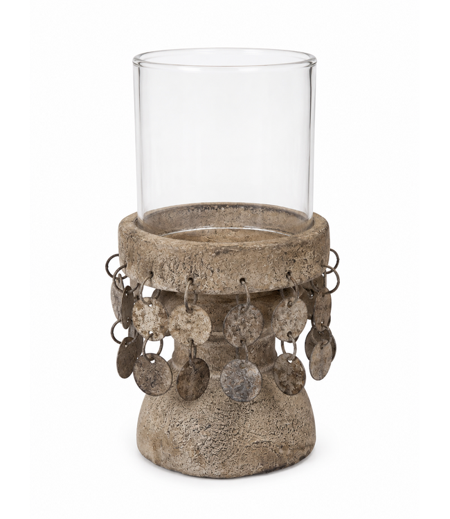 Countryfield Kandelaar - metaal metaal met glas roest - muntjes - ca. 11 x 20 cm