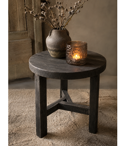 Zwarte ronde houten tafel - ca. 40 x 16 cm
