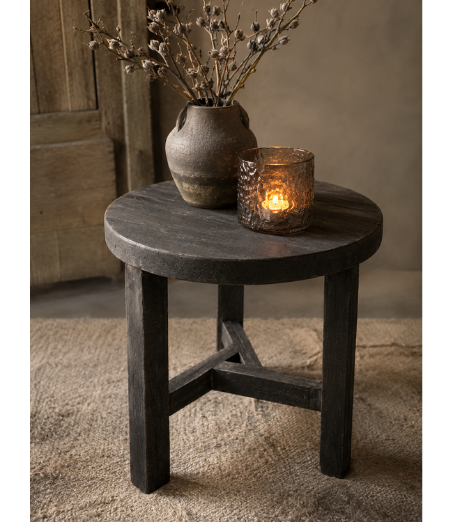 Zwarte ronde houten tafel - ca. 40 x 16 cm