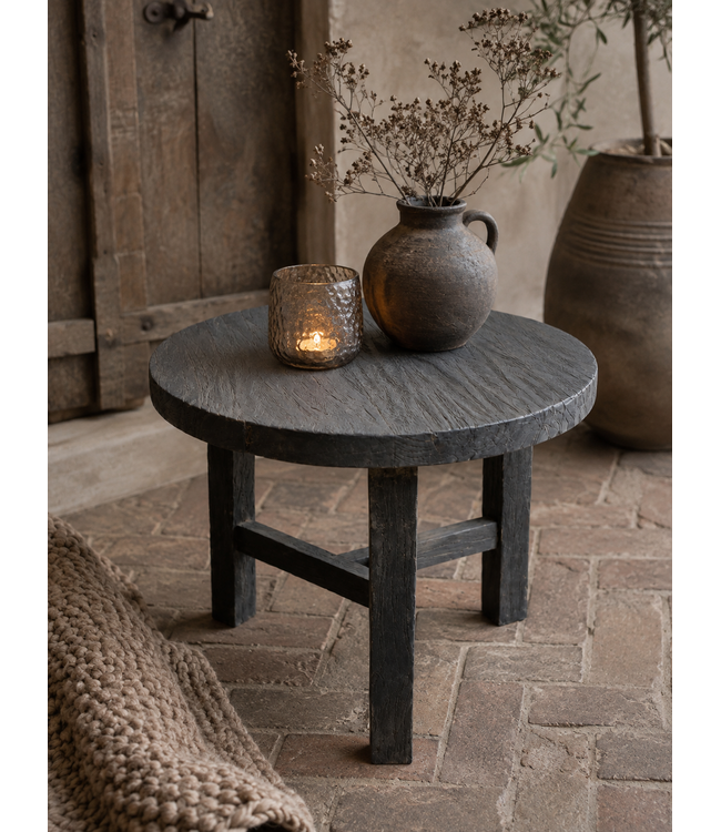 Zwarte ronde houten tafel - ca. 50 x 18 cm