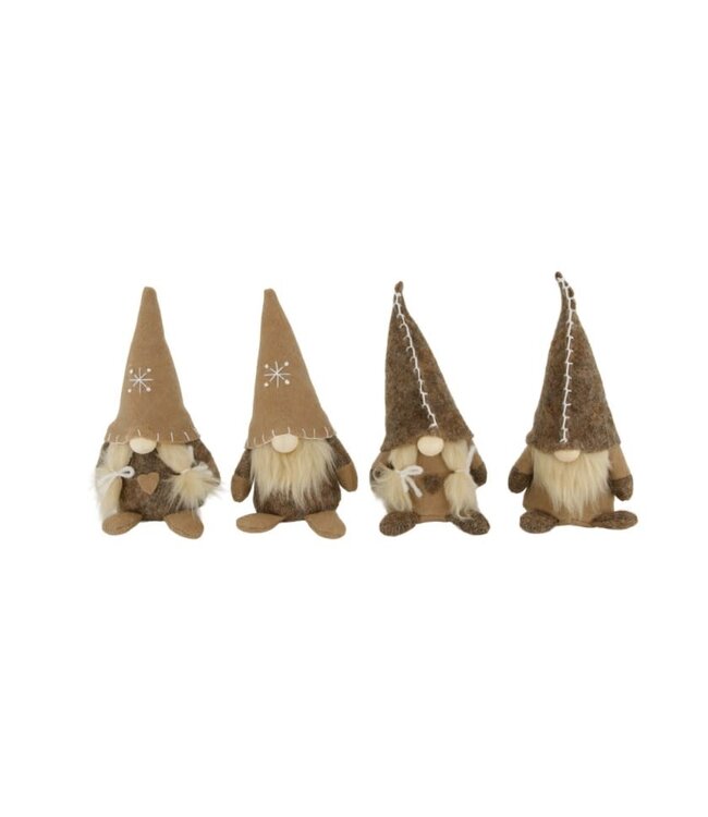 Figurine gnome snowflake fabric 8x7x15cm 4 mixed brown - per stuk