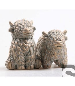 Hooglander koe 2 assortie cement goud 8x7.5x11 cm - per stuk