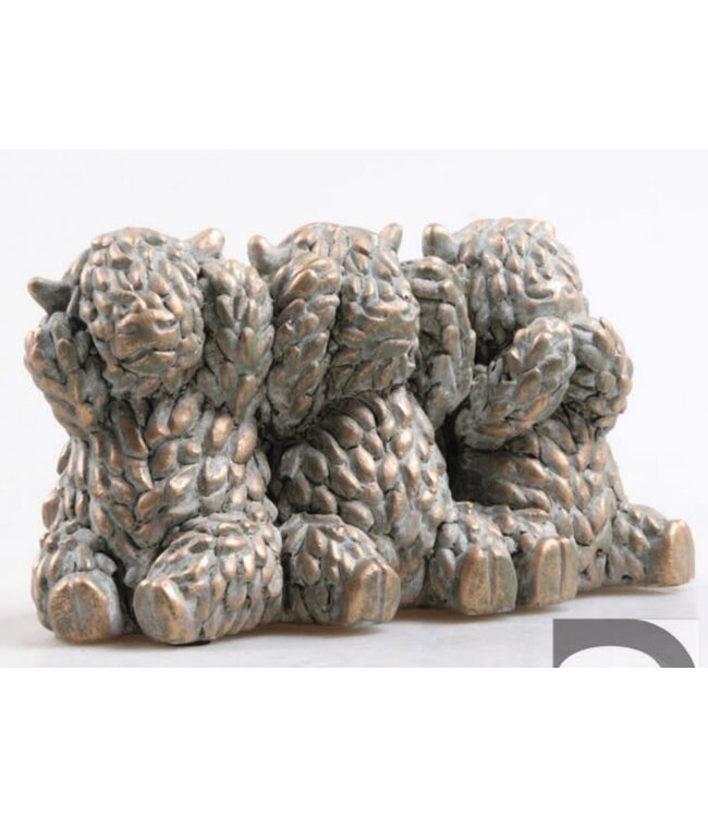 Hooglanders koe m-horen/zien/zwijgen cement goud 20x9x11 cm