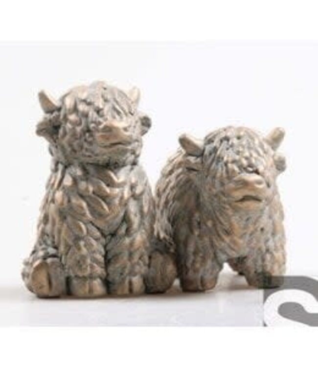 @ Hooglander koe 2 assortie cement goud 8x7.5x11 cm - per stuk