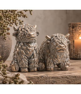 @ Hooglander koe 2 assortie cement goud 8x7.5x11 cm - per stuk