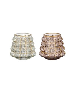 @ Theelicht houder glas bruin transparant 2 assorti - h10xd11cm - per stuk