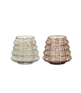Theelicht houder glas bruin transparant 2 assorti - h10xd11cm - per stuk