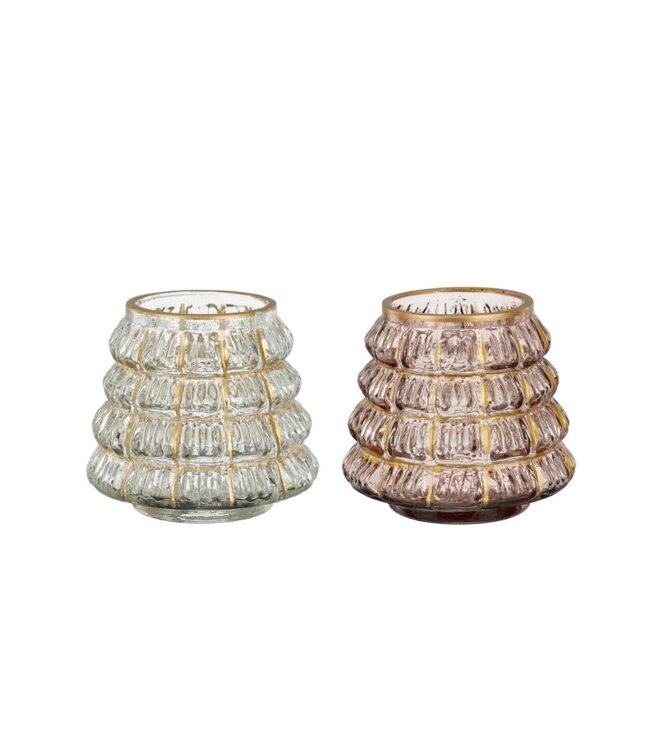 Theelicht houder glas bruin transparant 2 assorti - h10xd11cm - per stuk