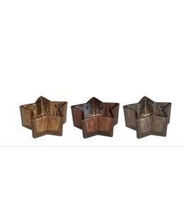 Theelicht houder ster bruin d.bruin d.grijs 3 assorti - h4xd9cm - per stuk
