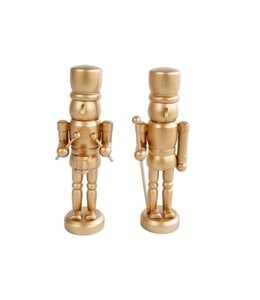 Sculptuur "nutcracker" goud 2 assortie hout 4x3,5x13cm - per stuk