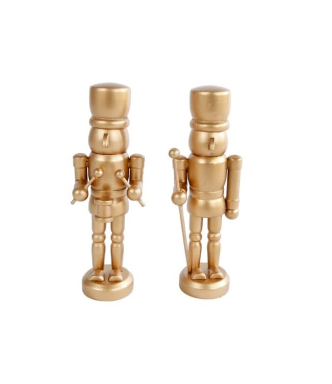 Sculptuur "nutcracker" goud 2 assortie hout 4x3,5x13cm - per stuk