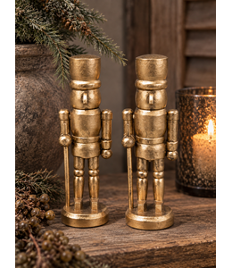 @ Sculptuur "nutcracker" goud 2 assortie hout 4x3,5x13cm - per stuk