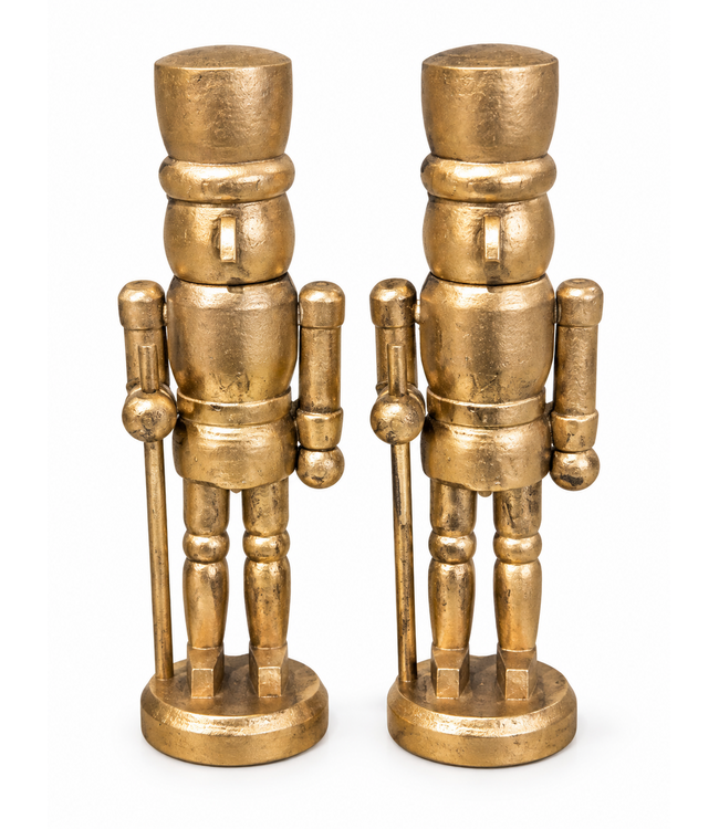 @ Sculptuur "nutcracker" goud 2 assortie hout 4x3,5x13cm - per stuk