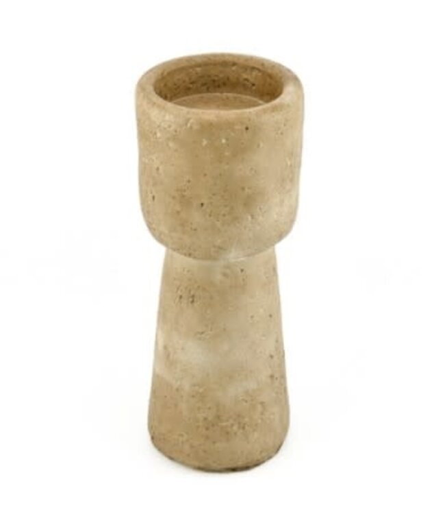 Aardewerk kaarsenstandaard beige - 6x6x15cm