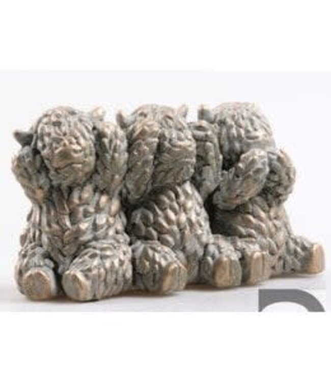 @ Hooglanders koe m-horen/zien/zwijgen cement goud 20x9x11 cm