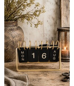 Bureaukalender "Date" zwart/goud metaal 18x6x12,5cm