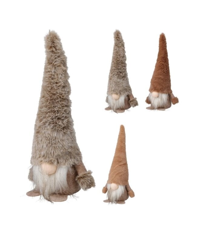 Gnome staand polyester plush 13x9x29cm 3 assortie bruin tinten - per stuk