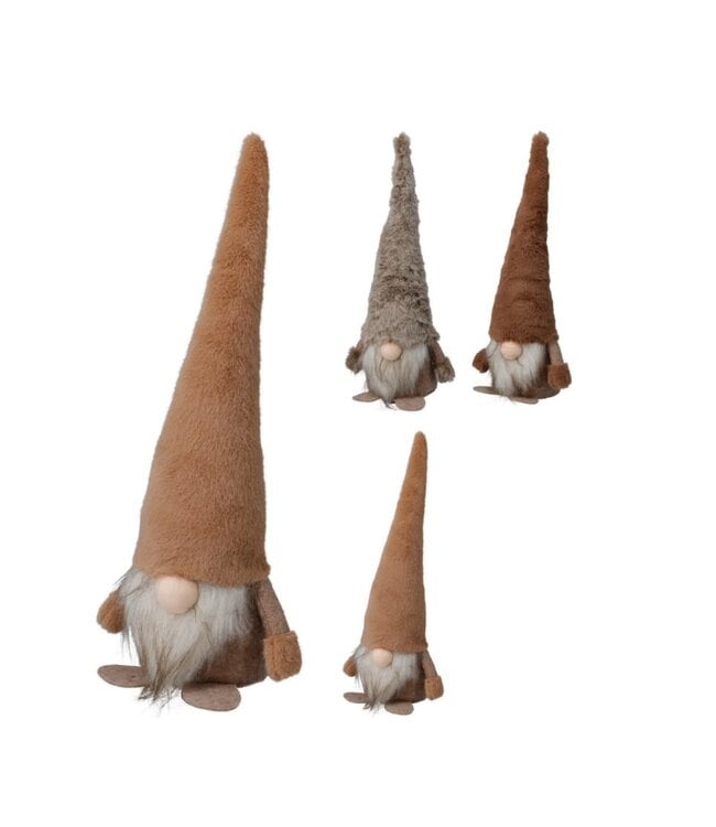 Gnome staand polyester plush 12x11x34cm 3 assortie bruin tinten - per stuk